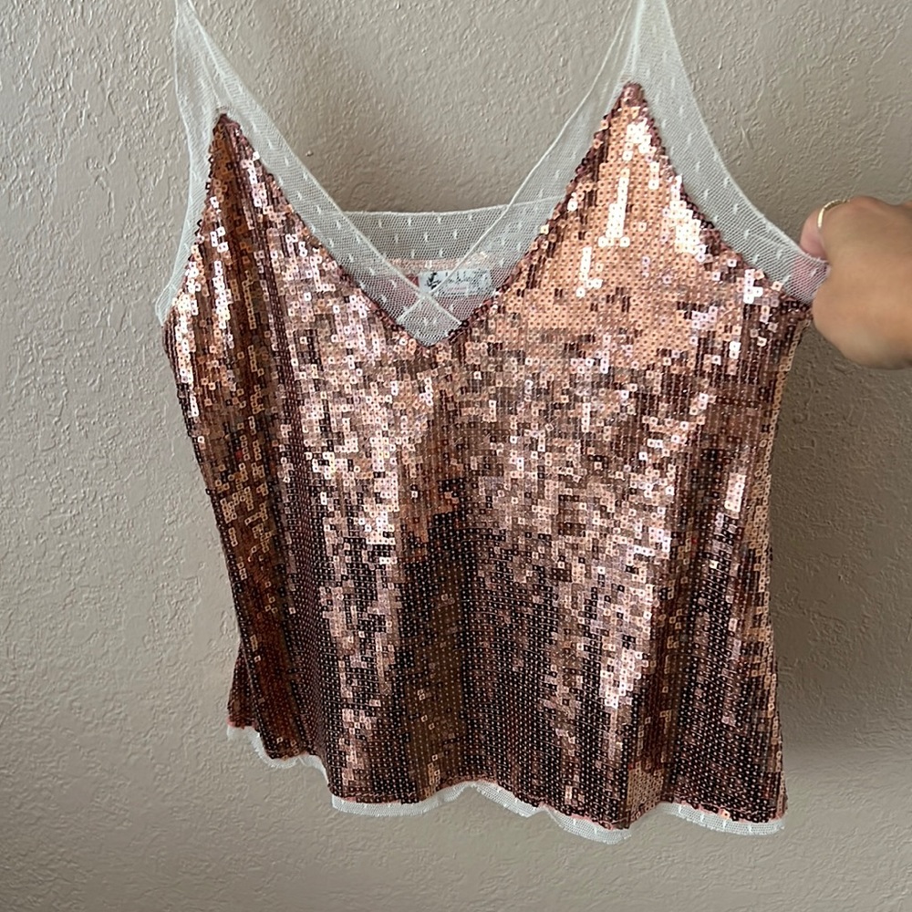 Free People - rose gold sequin camisole top.